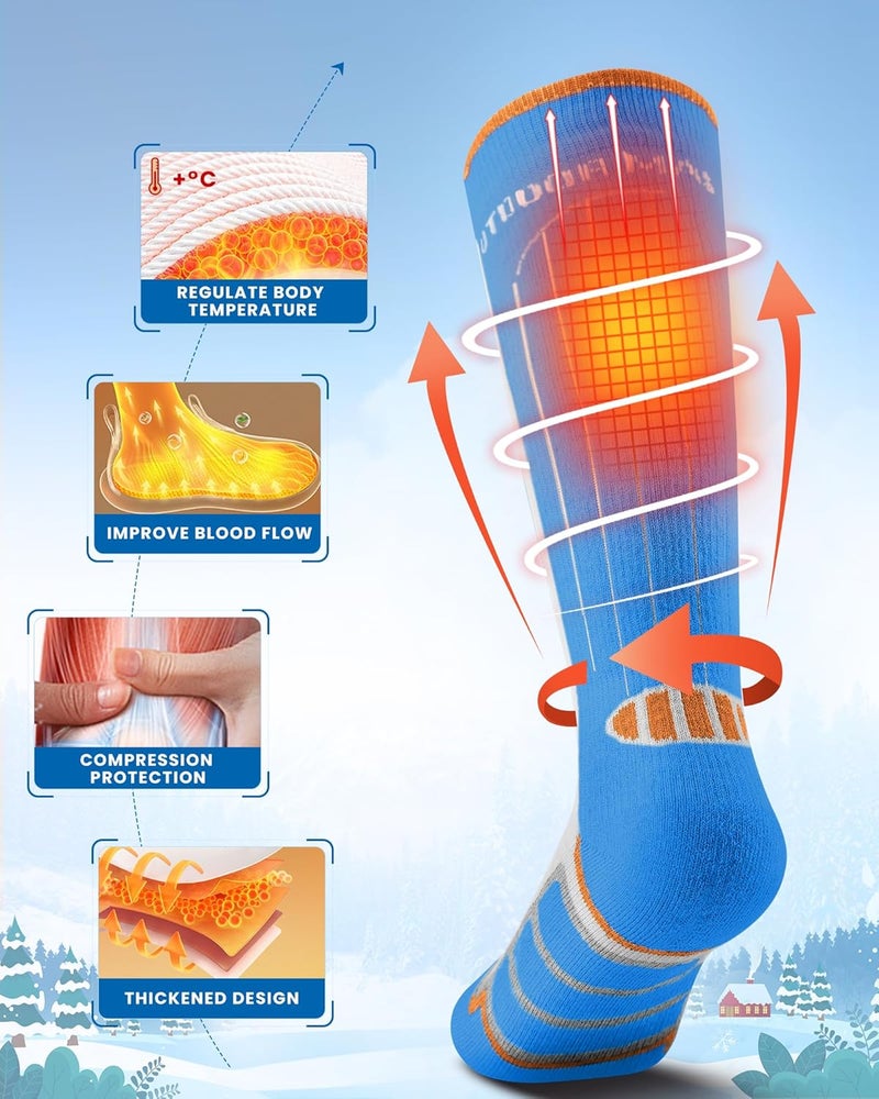 OutdoorMaster Kids Ski Socks, 2/3-Pack Merino Wool Compression Thermal Socks with Boys & Girls, Over The Calf Non-Slip Cuff - Image 3